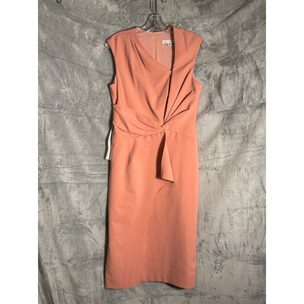 Kay Unger New York Coral Pink Twist Waist Asymmetrical Sheath Dress Size 8